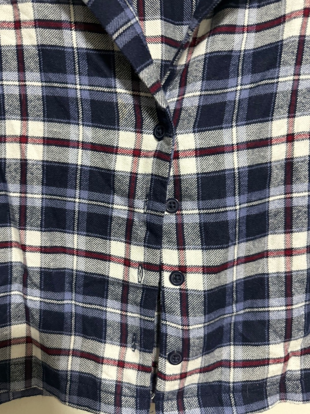 Garage Plaid Cropped Button-Up Shirt | Navy Blue Burgundy | Medium - Picture 7 of 10